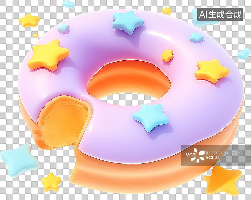 【AI数字艺术】一个装饰着星星的芋泥甜甜圈三维插画图片素材