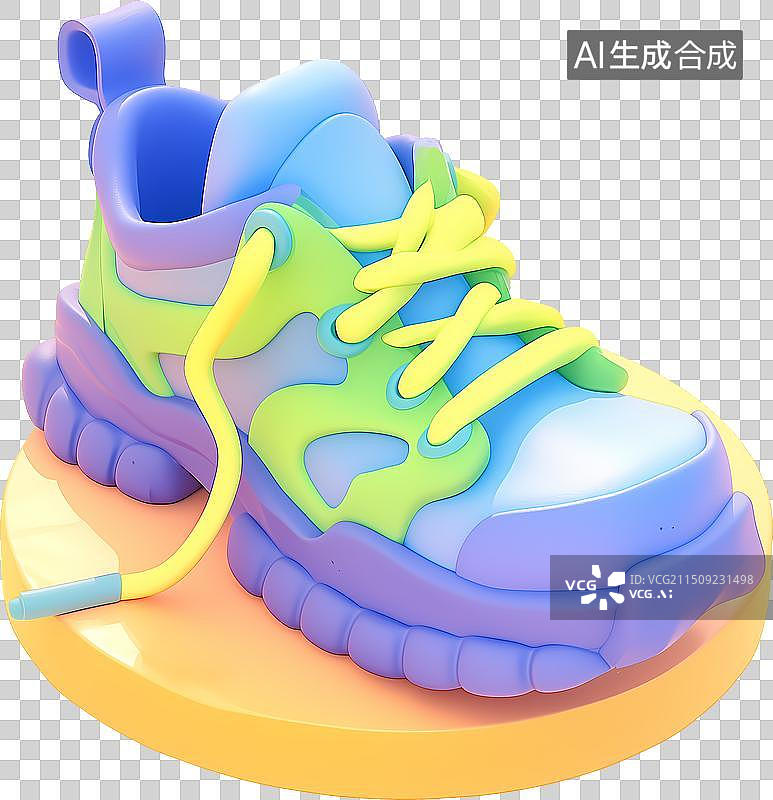 【AI数字艺术】一个时尚潮流多巴胺配色运动鞋3D插画图片素材