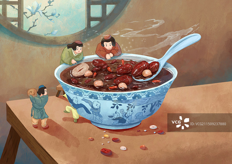 插画，腊八节，腊八粥，国风，图片素材