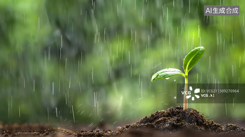 【AI数字艺术】雨水中萌芽的植物图片素材
