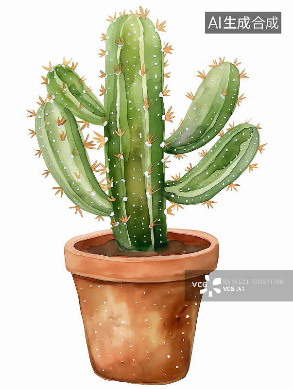 【AI数字艺术】儿童绘本风格插画——一盆仙人掌图片素材