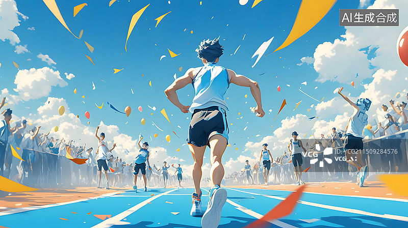 【AI数字艺术】跑步运动会体育运动卡通插画图片素材
