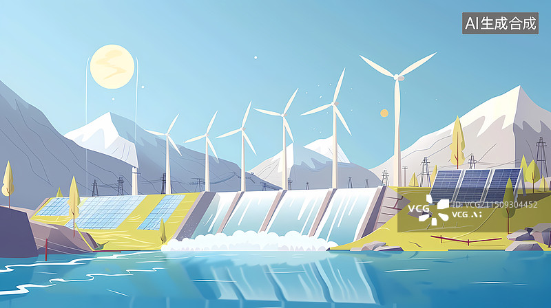 【AI数字艺术】大坝与新能源图片素材