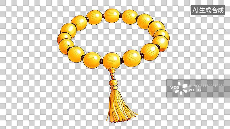【AI数字艺术】黄色蜜蜡佛珠，念珠，珠宝，玉石手串，手链，禅意首饰，信物，中国元素，免抠元素图片素材