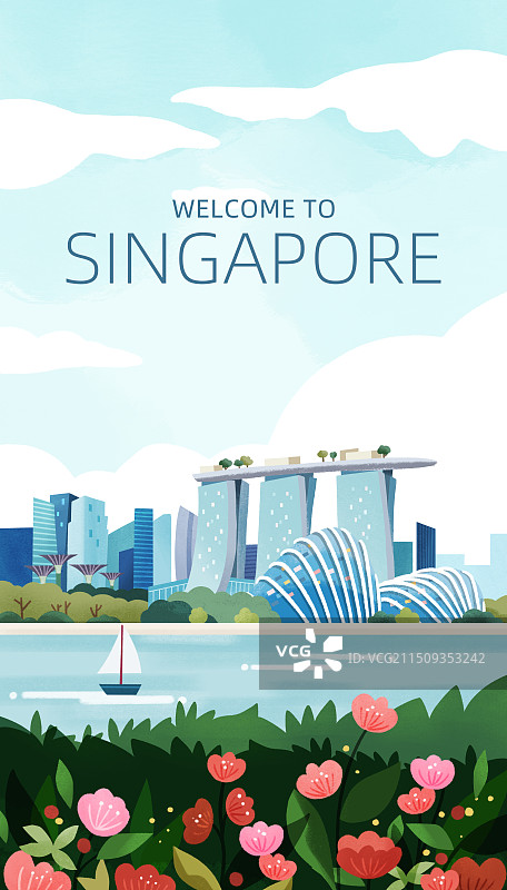 城市肌理插画海报新加坡景点地标图片素材