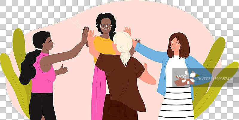 快乐的女性朋友们击掌庆祝团队合作图片素材