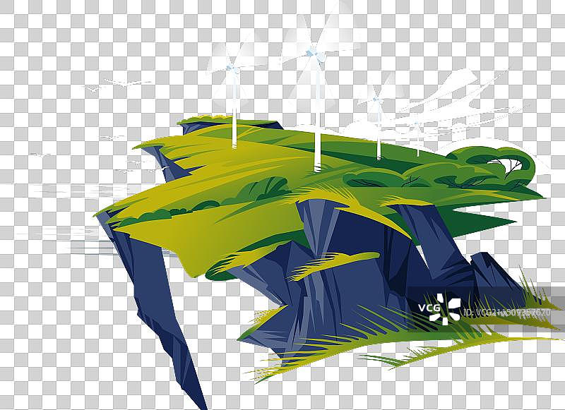 绿色海崖上的风力发电机图片素材