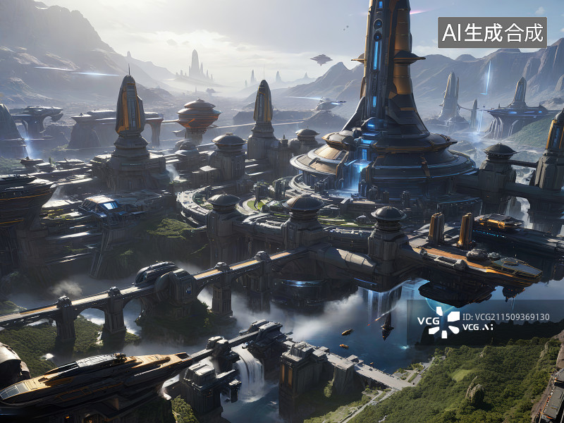 【AI数字艺术】科幻天空基地图片素材