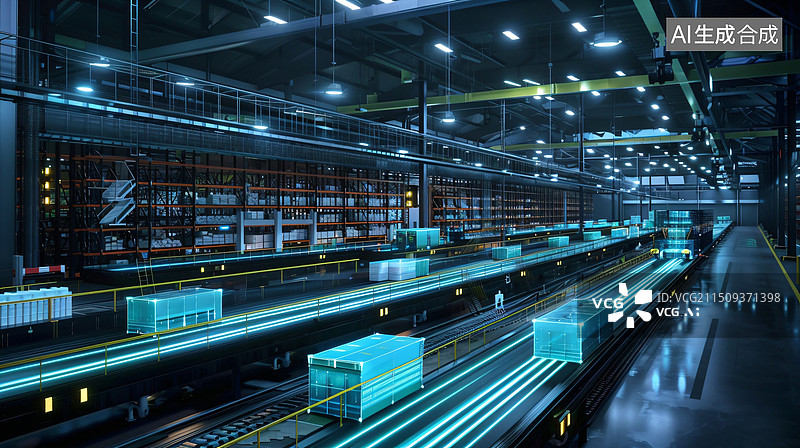 【AI数字艺术】智能物流传送带场景图片素材