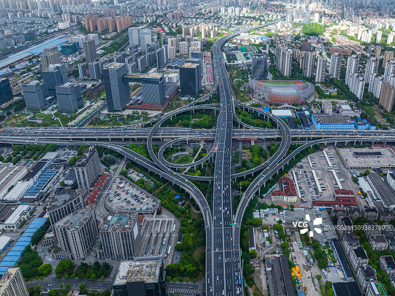 航拍上海上海汶水路南北高架中环路立交桥图片素材