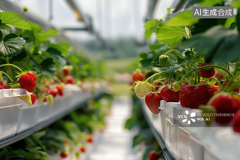 【AI数字艺术】现代化草莓种植大棚，绿色生态概念图片素材