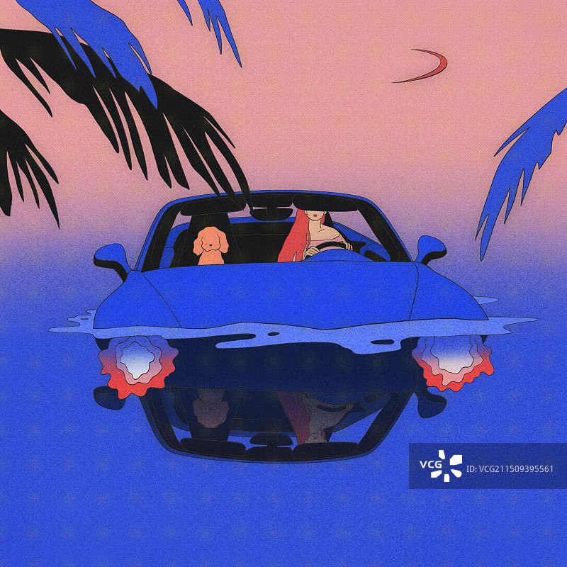 手绘开车插画图片素材