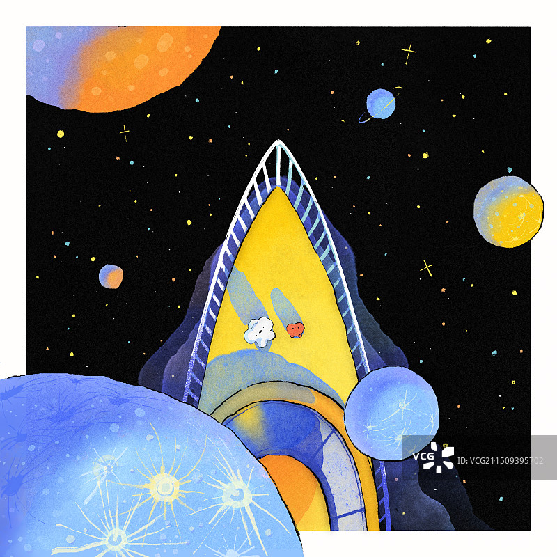 手绘星球航行插画图片素材