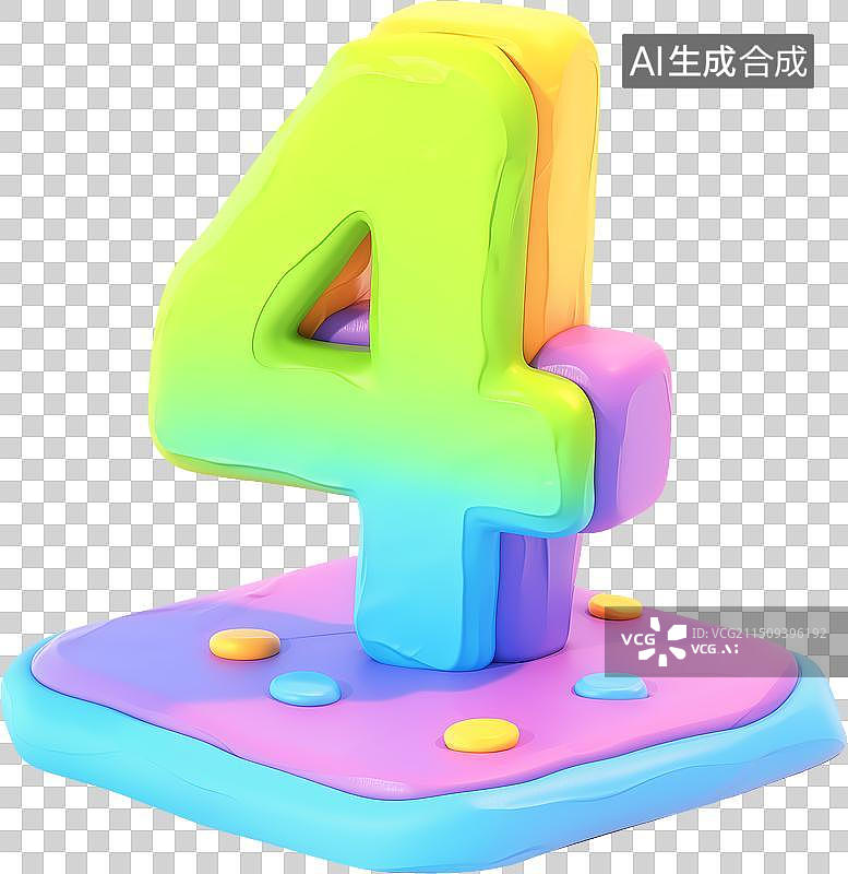 【AI数字艺术】数字4四岁四周年倒计时多巴胺配色三维插画图片素材