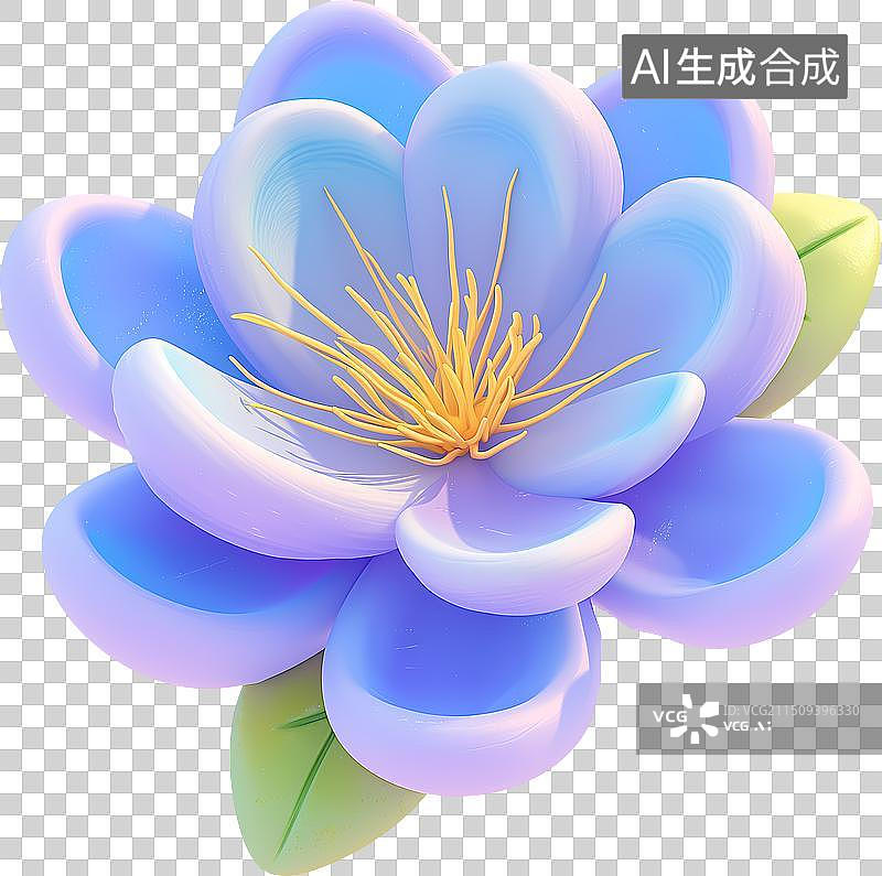 【AI数字艺术】一朵盛开的紫色花朵叶子夏季3D插画图片素材