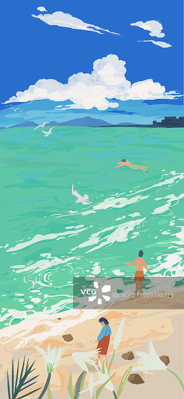 夏日在海边的治愈场景图片素材