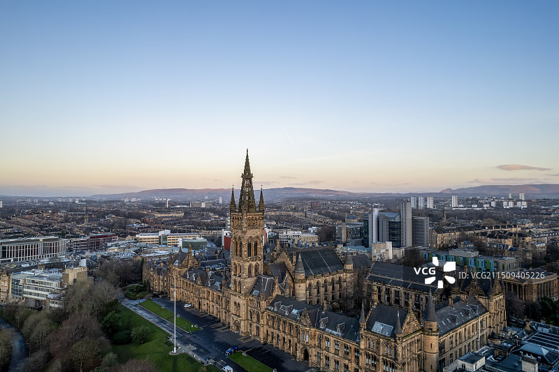 英国苏格兰格拉斯哥大学吉尔摩希尔校区航拍全景图片素材