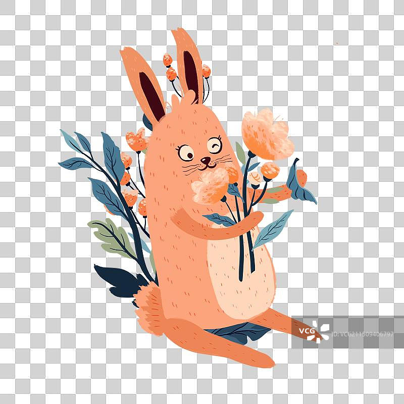 一只兔子和花系列图片素材