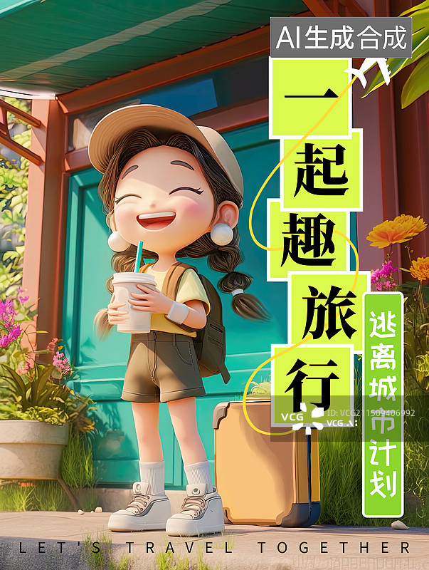 【AI数字艺术】卡通出行旅游海报图片素材