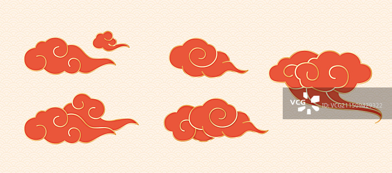 3D立体国潮风金边祥云流云插画图片素材