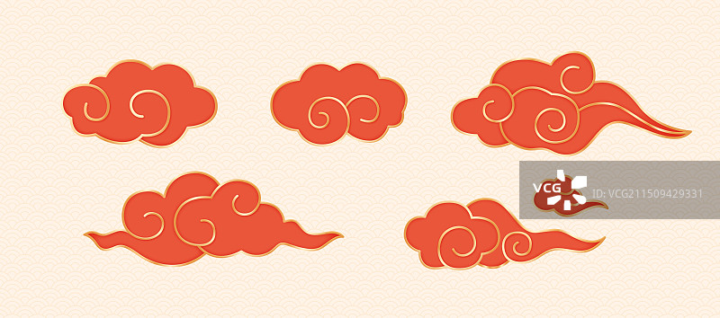 3D立体国潮风金边祥云流云插画图片素材