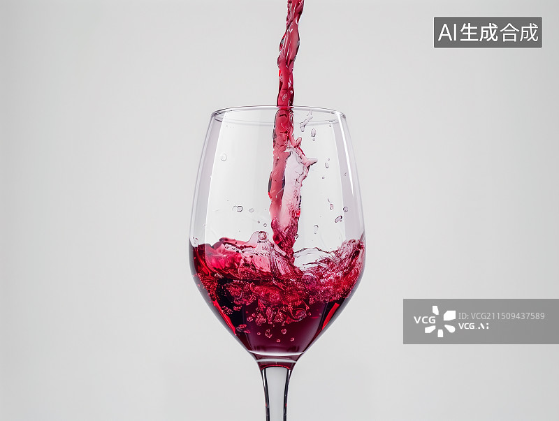 【AI数字艺术】装着红酒的杯子，白色背景图片素材