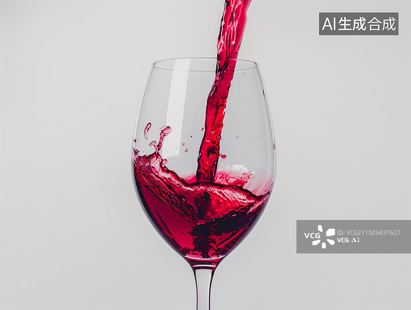 【AI数字艺术】装着红酒的杯子，白色背景图片素材