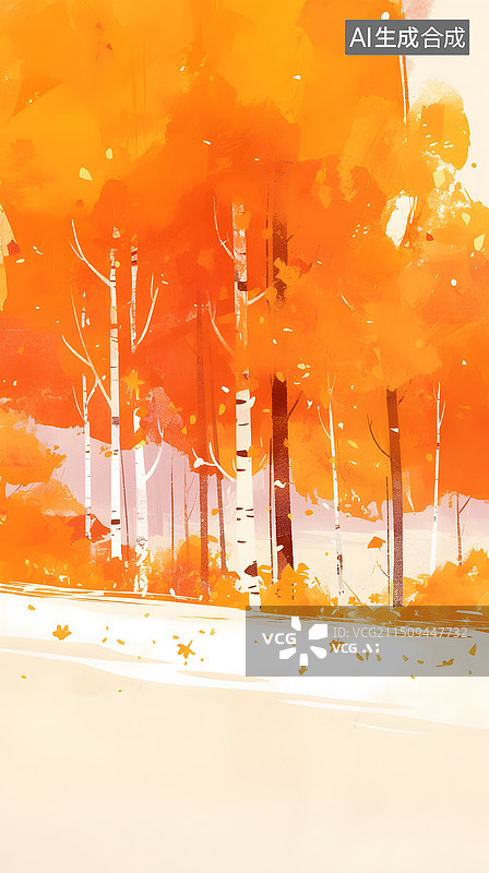【AI数字艺术】秋日白桦林插画图片素材
