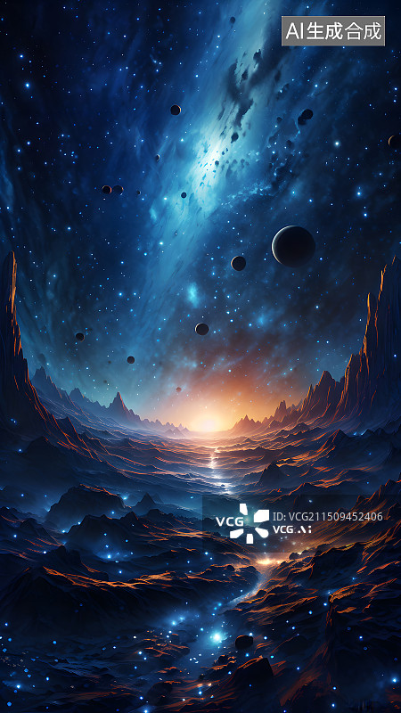 【AI数字艺术】晚上的银河系，峡谷里的夜晚银河系图片素材