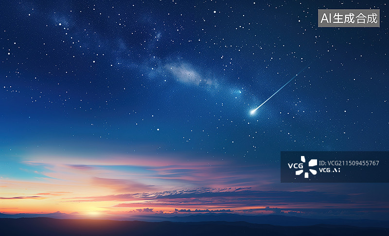 【AI数字艺术】蓝天下的一颗流星图片素材