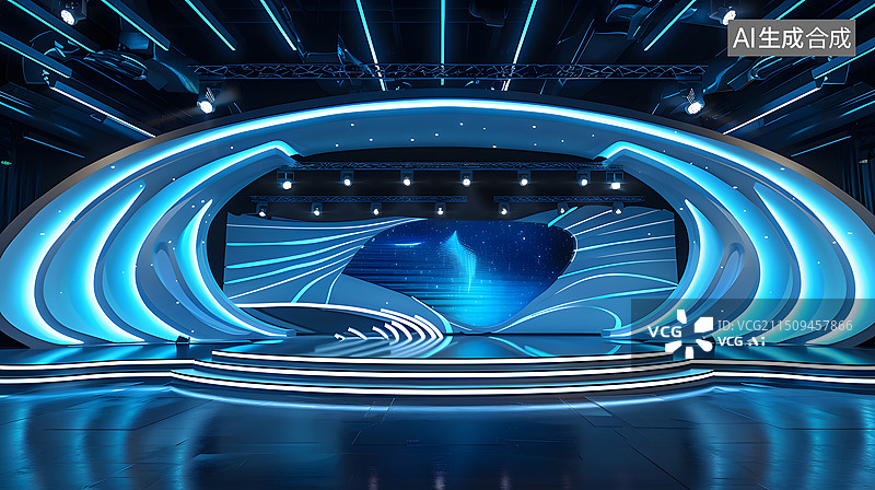 【AI数字艺术】蓝色空间舞台背景图片素材