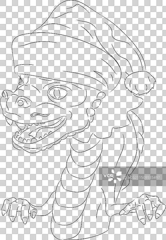 爪子的木制龙宝宝线条艺术图片素材