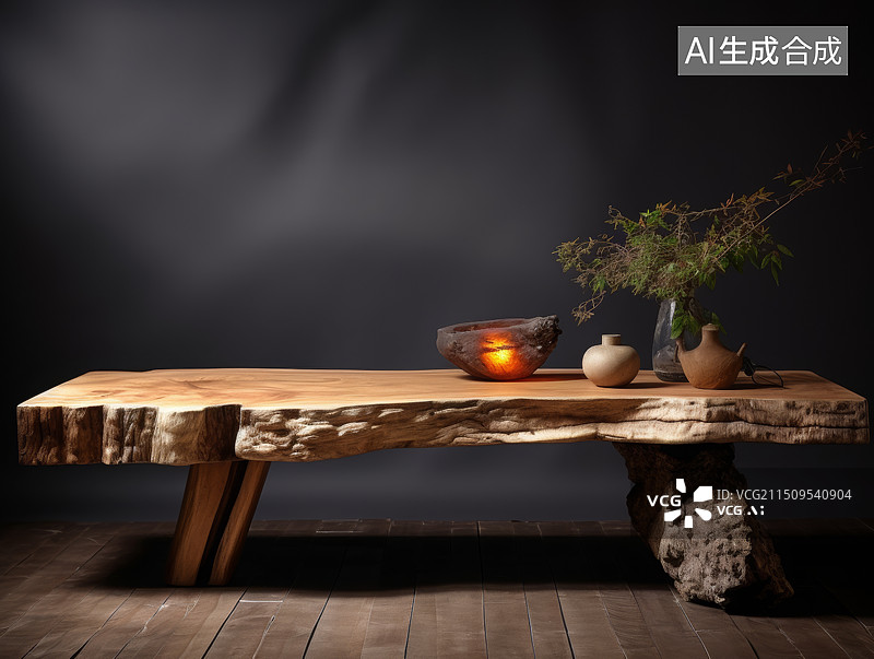 【AI数字艺术】原木风格的电商平台产品展示展台广告背景图图片素材