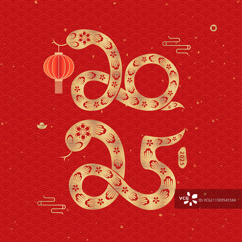 庆祝蛇年2025字体设计方形公众号首图新年海报图片素材
