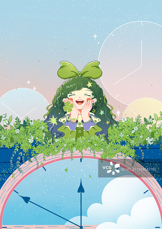 星空下可爱的女孩图片素材