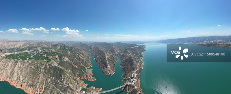 乡奔驰沟航拍刘家峡黄河大桥图片素材