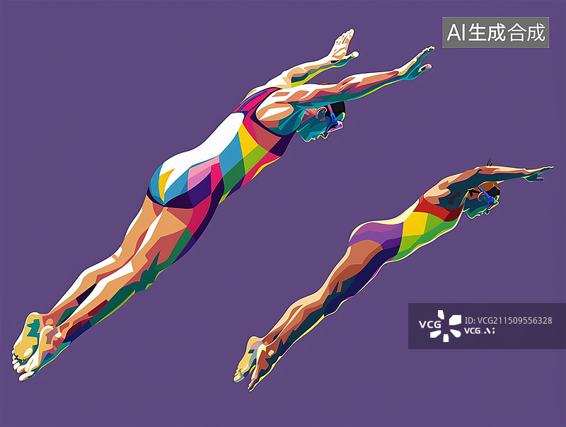 【AI数字艺术】跳水项目插画图片素材