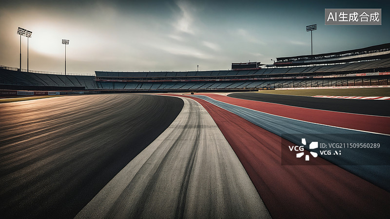 【AI数字艺术】黄昏F1赛道：宁静空旷的赛道风光图片素材