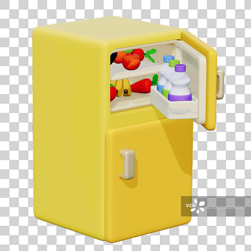 打开的冰箱食物储存保鲜家具电器3D卡通插画元素图片素材