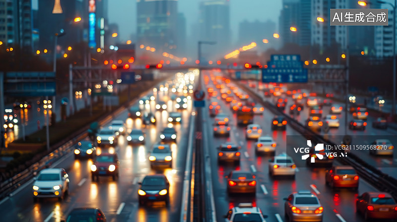 【AI数字艺术】夜晚的车水马龙图片素材