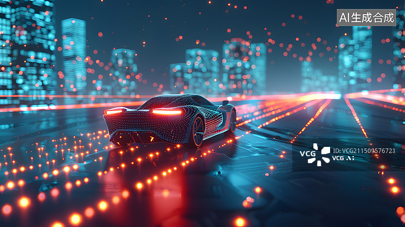 【AI数字艺术】未来科技电动车传感器智能驾驶无人驾驶数据分析图片素材