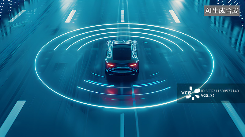 【AI数字艺术】车路云一体化智慧交通无人驾驶雷达感应图片素材