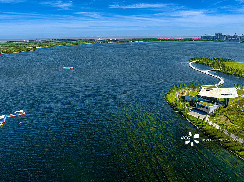上海临港 滴水湖北岛沿湖步道 樱花岛 海绵城市湿地公园 打造宜居宜业生态环境优美的产业新城市图片素材