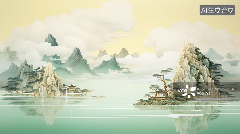 【AI数字艺术】AI生成的插图宋代风格的山水画图片素材