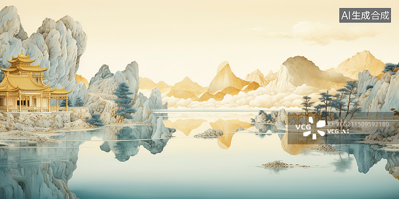 【AI数字艺术】AI生成的插图宋代风格的山水画图片素材