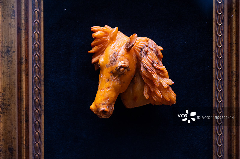 天津博物馆 波兰琥珀文化艺术展 马到成功 雕塑 Wiestaw kus 波罗的海琥珀图片素材