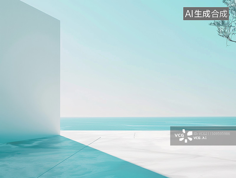 【AI数字艺术】蓝天下的极简留白建筑结构图片素材