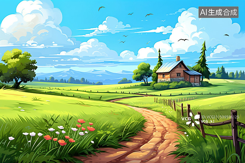 【AI数字艺术】AI生成的插图田园风光图片素材