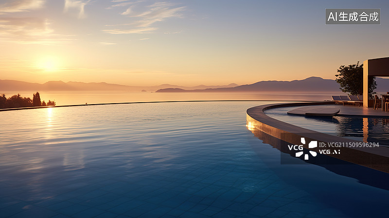 【AI数字艺术】AI生成的插图无边泳池图片素材