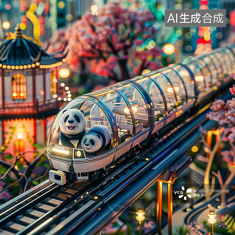 【AI数字艺术】火车上的一群小熊猫图片素材